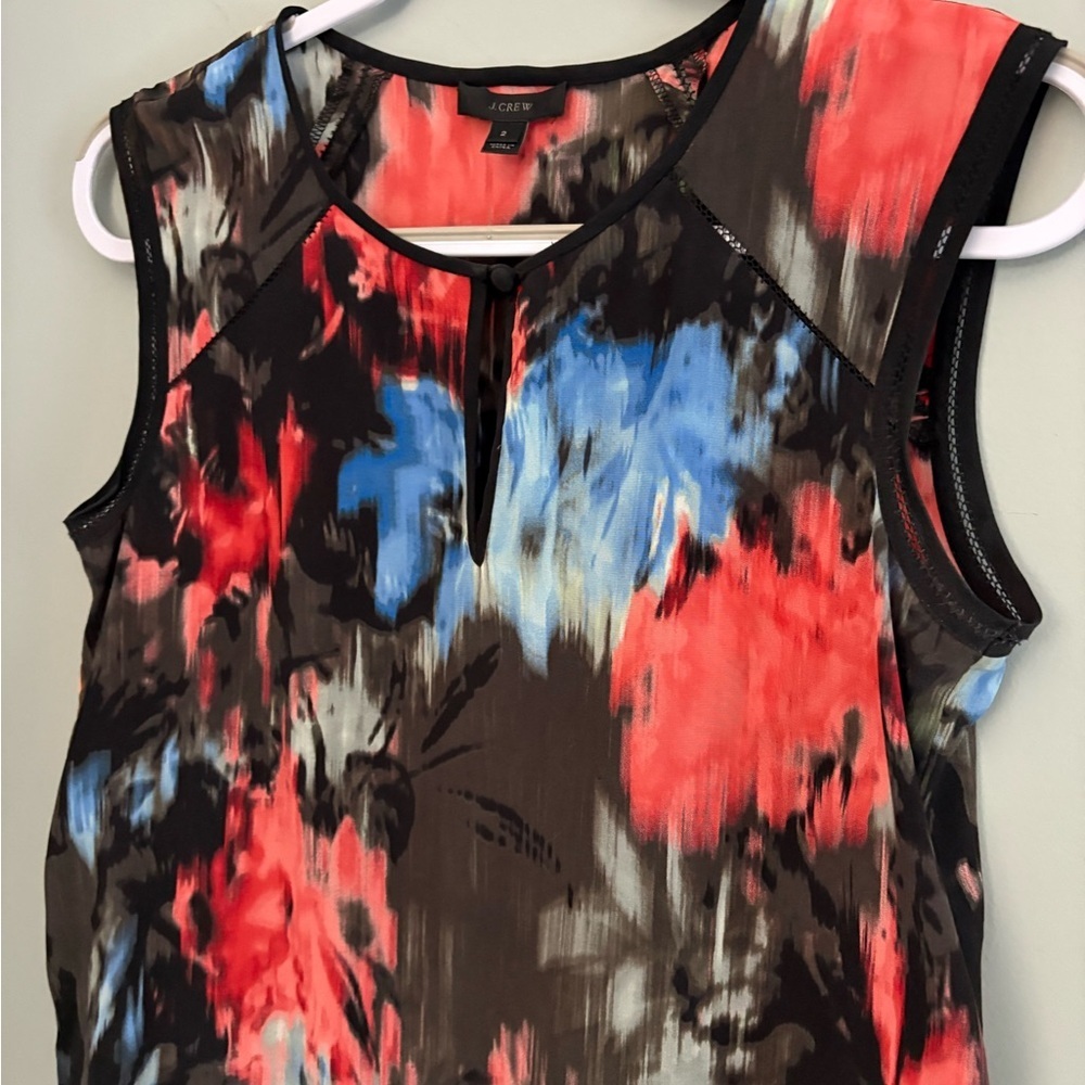 J. Crew Keyhole Silk Shell in Floral Splash - Picture 4 of 12